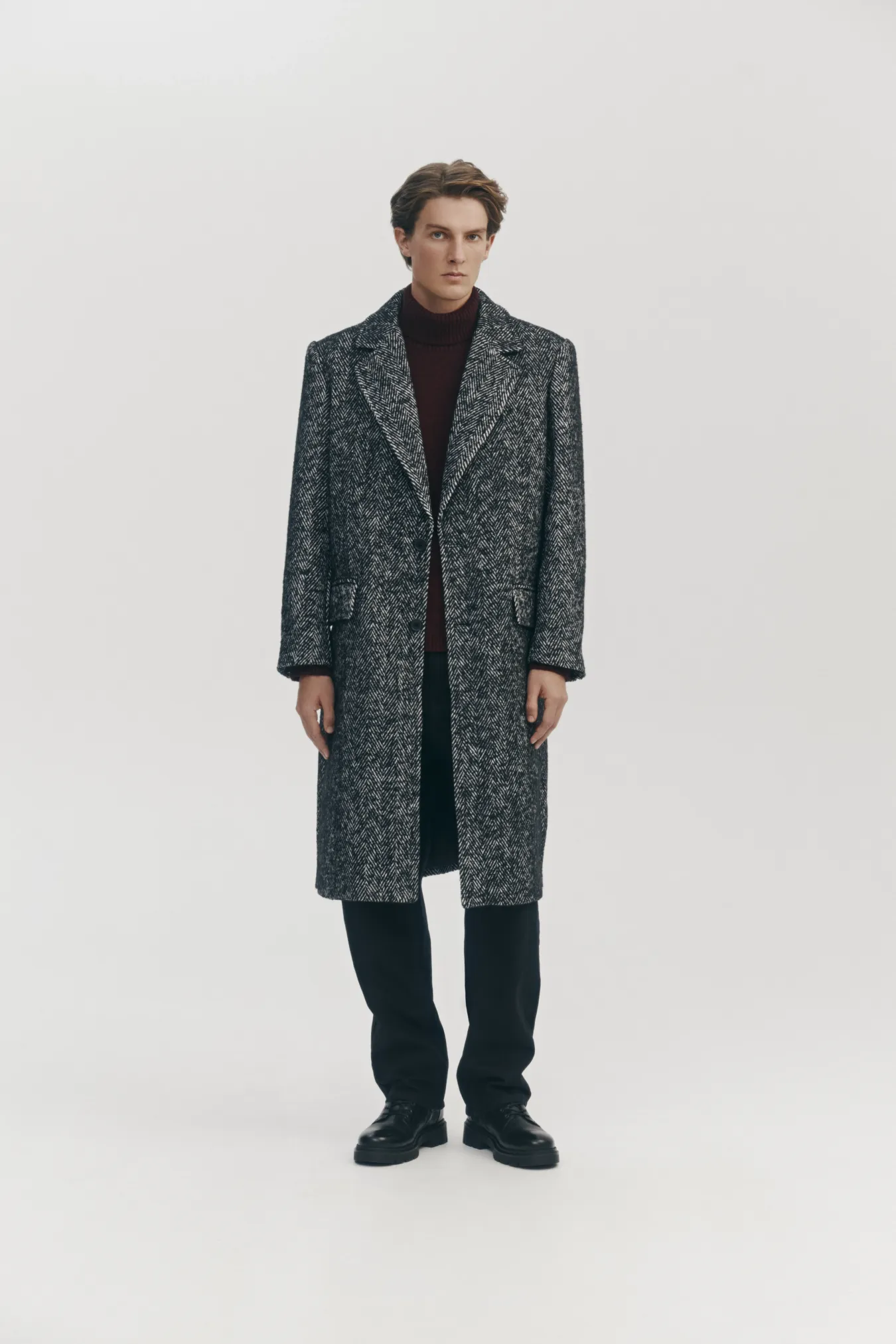 Пальто однобортное с принтом "herringbone"